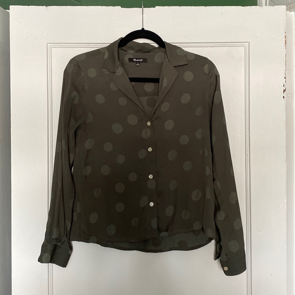 Madewell Olive Dotted Button Down